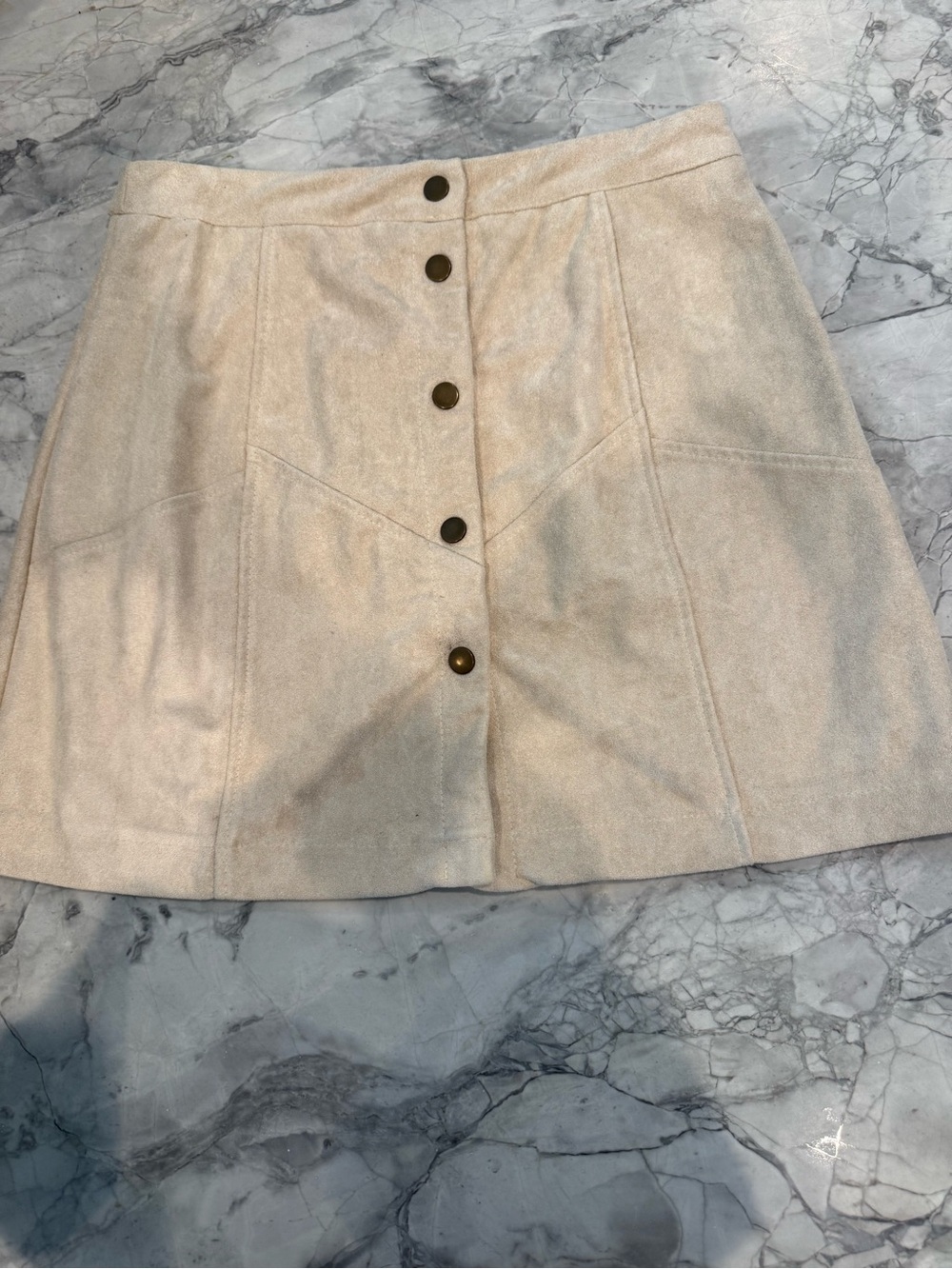 She + Sky Cream Button-Front Midi Skirt M